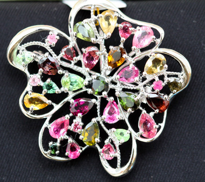 【碧玺饰品批发 925纯银吊坠 天然碧玺吊坠 碧玺胸针】价格,厂家,图片,玉石工艺品,东海县牛山镇银灵水晶商行-